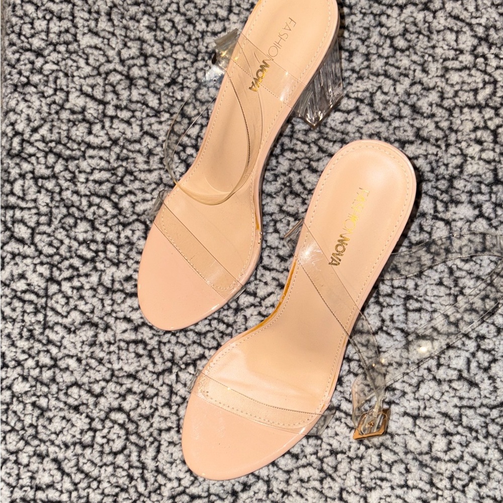 Fashion Nova Nude and Clear Ankle Strap Heels (NWOT)